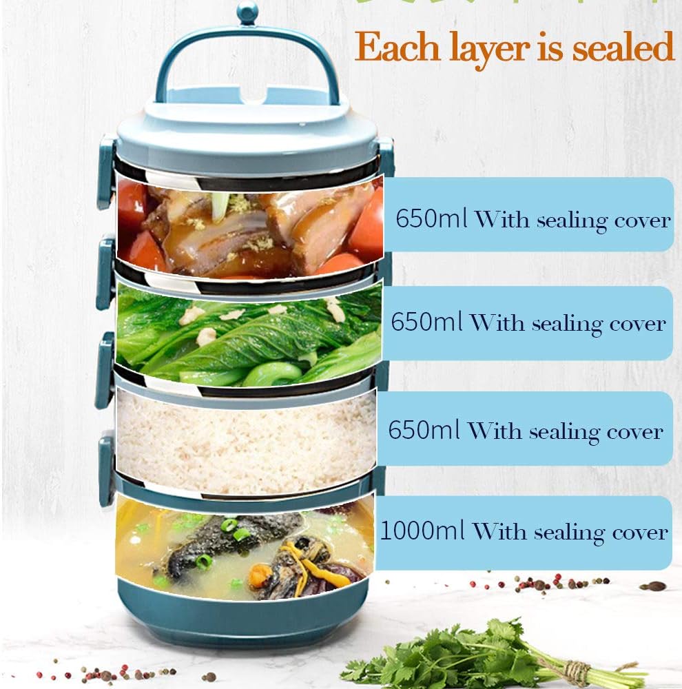 SANQIAHOME 3 Tier Stackable Stainless Steel Lunch Box Sealed(pink, 3 layers) with spoon and fork - Image 5