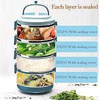 Vista 4 de SANQIAHOME Lonchera apilable de acero inoxidable de 3 niveles sellada (azul, 3 capas) con cuchara y tenedor