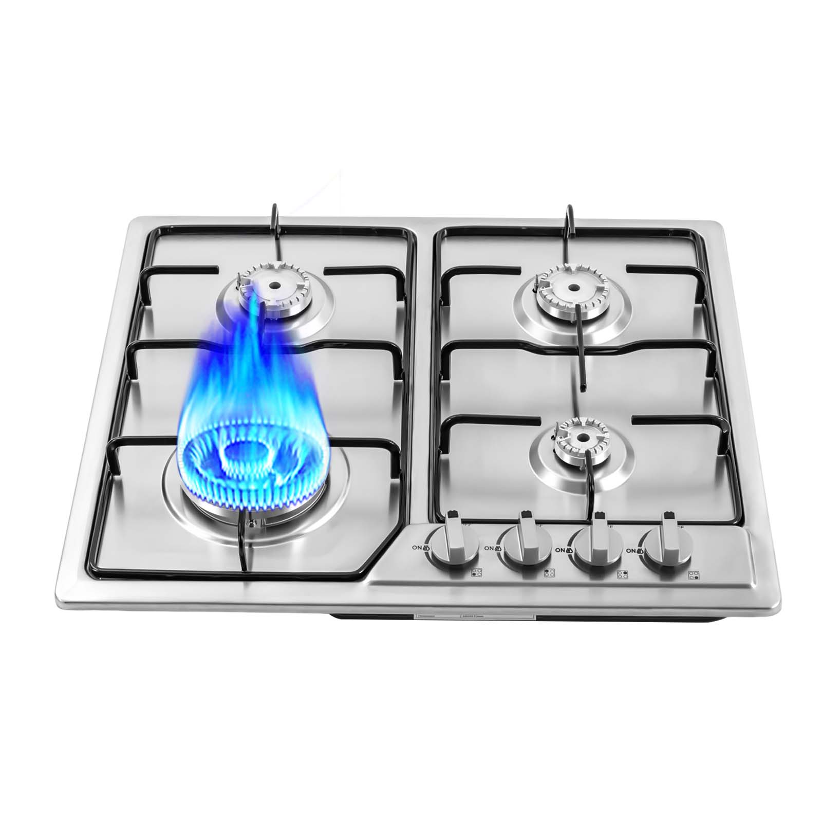 Quemador de gas de 23 pulgadas, 4 quemadores, cocina de gas, cocina de gas natural, de acero inoxidable, con encendido eléctrico y sistema de salida de llama (4 fuegos de 59 x 51 cm)