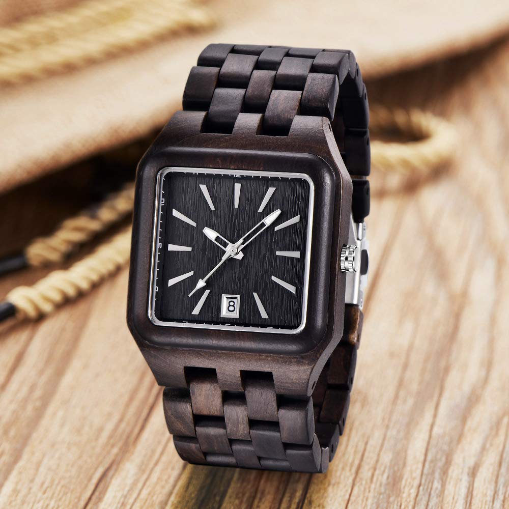 Reloj de madera rectangular de los hombres Movimiento de cuarzo Relojes de madera para hombres relojes para hombre
