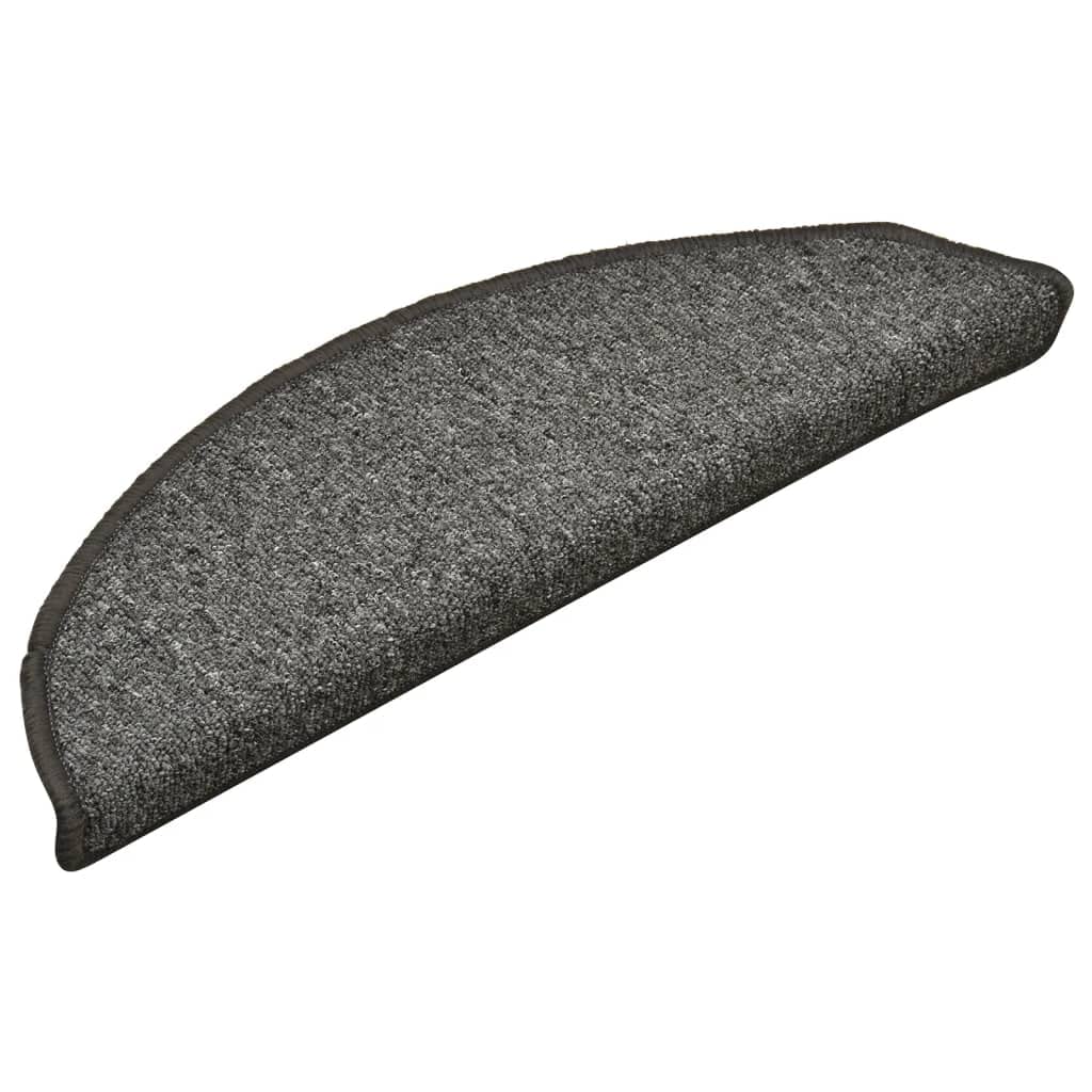 Lot de 15 tapis d'escalier semi-circulaires - Gris foncé - 56 x 17 x 3 cm - Antidérapant - Avec protection contre les marches et les rayures - Pour escaliers en bois, pierre, escaliers