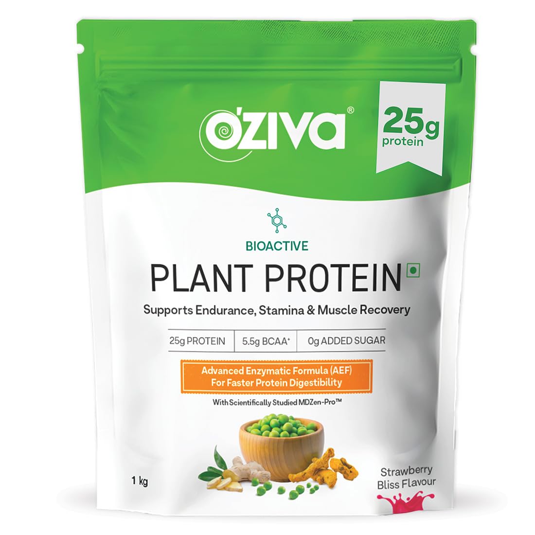 Bioactive Plant Protein (Strawberry), 1kg | 25g Protein,5.5 BCAA| Pea Isolate| Plant based Protein Powder for Women & Men | Essential Amino Acids| Vegan Protein supplement, Clean, Sugar free