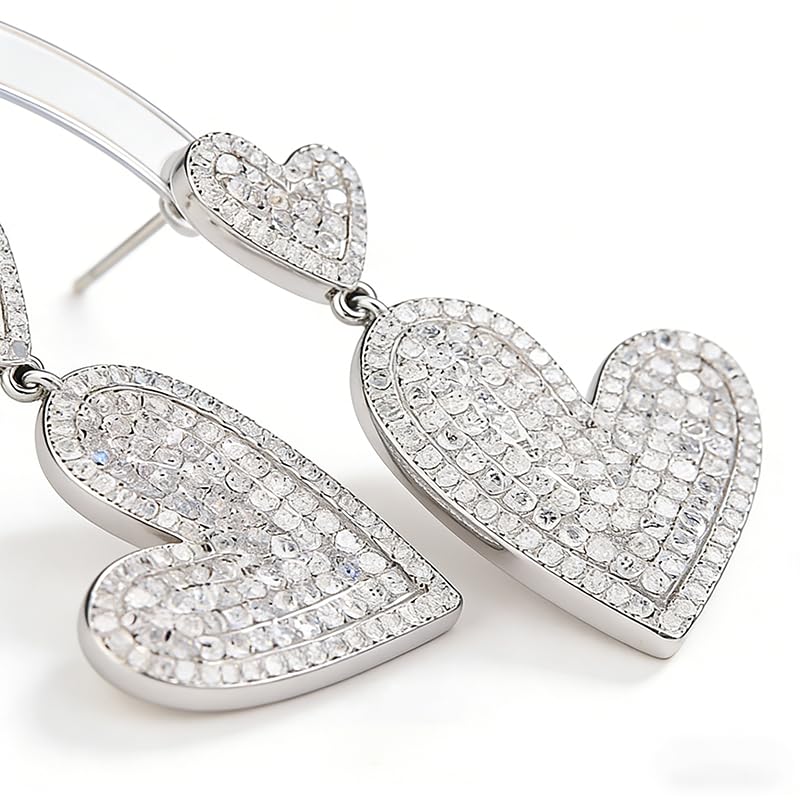 CFWSHJ Kolczyki w kształcie serca z 14-karatowego złota Moissanite, dwuwarstwowe kolczyki w kształcie serca, komplet kolczyków sztyftów Micro Pave dla kobiet wesele, oświadczenie Love Design Biżuteria