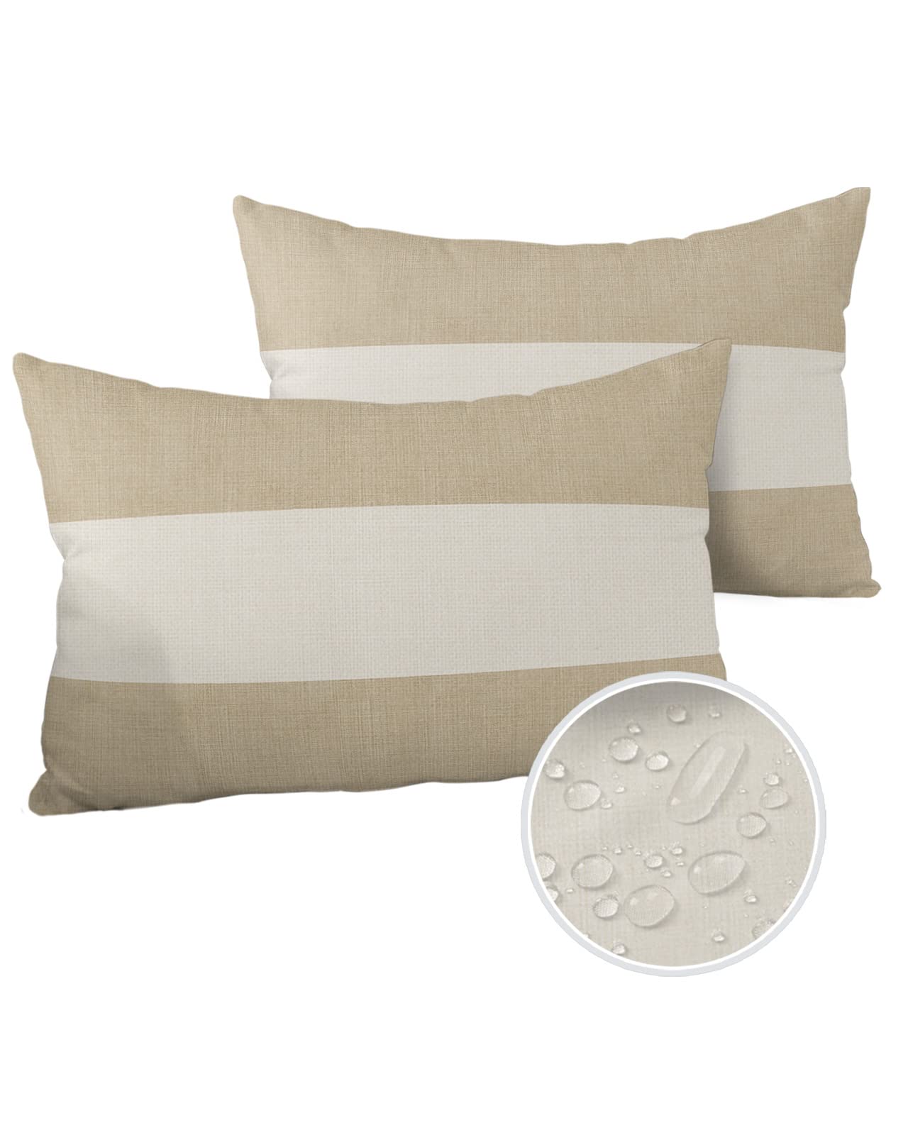 Vandarllin Outdoor Throw Pillows Covers 12X20 Set of 2 Waterproof Farmhouse Khaki Beige Decorative Zippered Lumbar Cushion Covers for Patio Furniture, Burlap Background