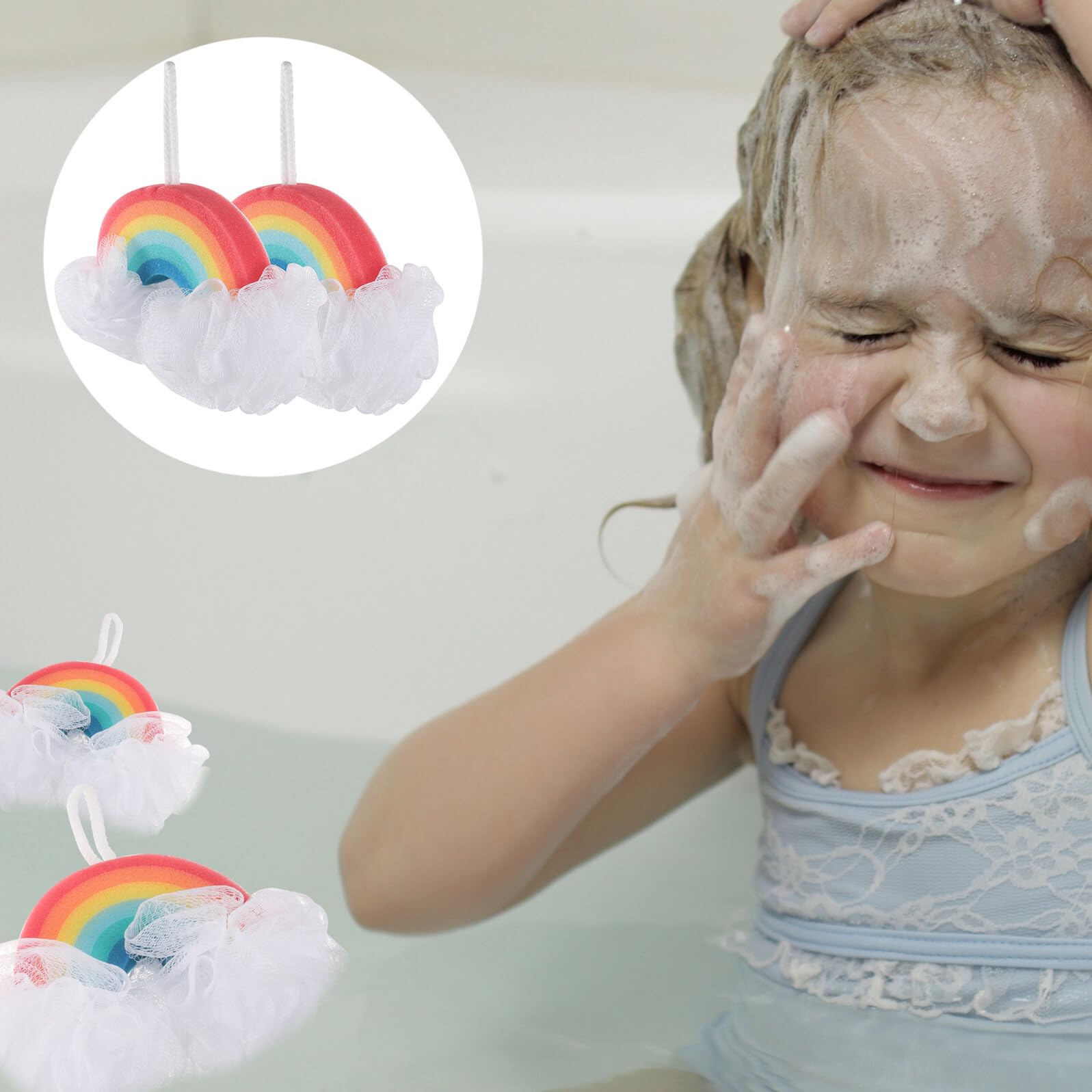 Esponjas de Baño para Niños 2piezas en Forma de Arcoíris, Esponjas Suaves y Exfoliantes para Ducha Poder de Limpieza y Espuma Rica