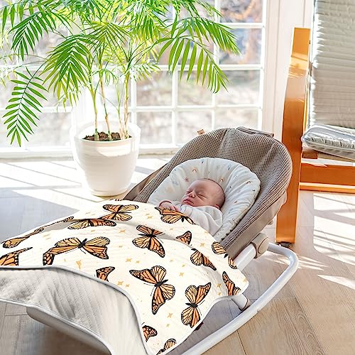 Image of Swaddle Blanket for Brown Monarch Butterflies Baby Receiving Blanket Muslin Baby Swaddles Soft Cotton Breathable Nursery Blankets for Unisex Boys and Girls 30x40 Inch