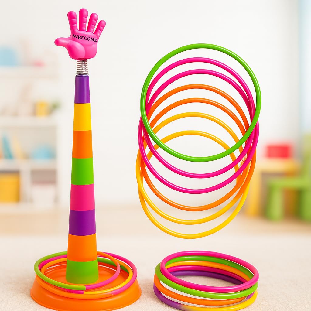 Toyshine 2 in 1 Ring Toss Game | Indoor Outdoor Fun Learning Activity Toy | Stacking Rings & Target Throw Game Color Recognition Aim and Strike Game for Kids 3+ Toy Review India (Iknoor World )