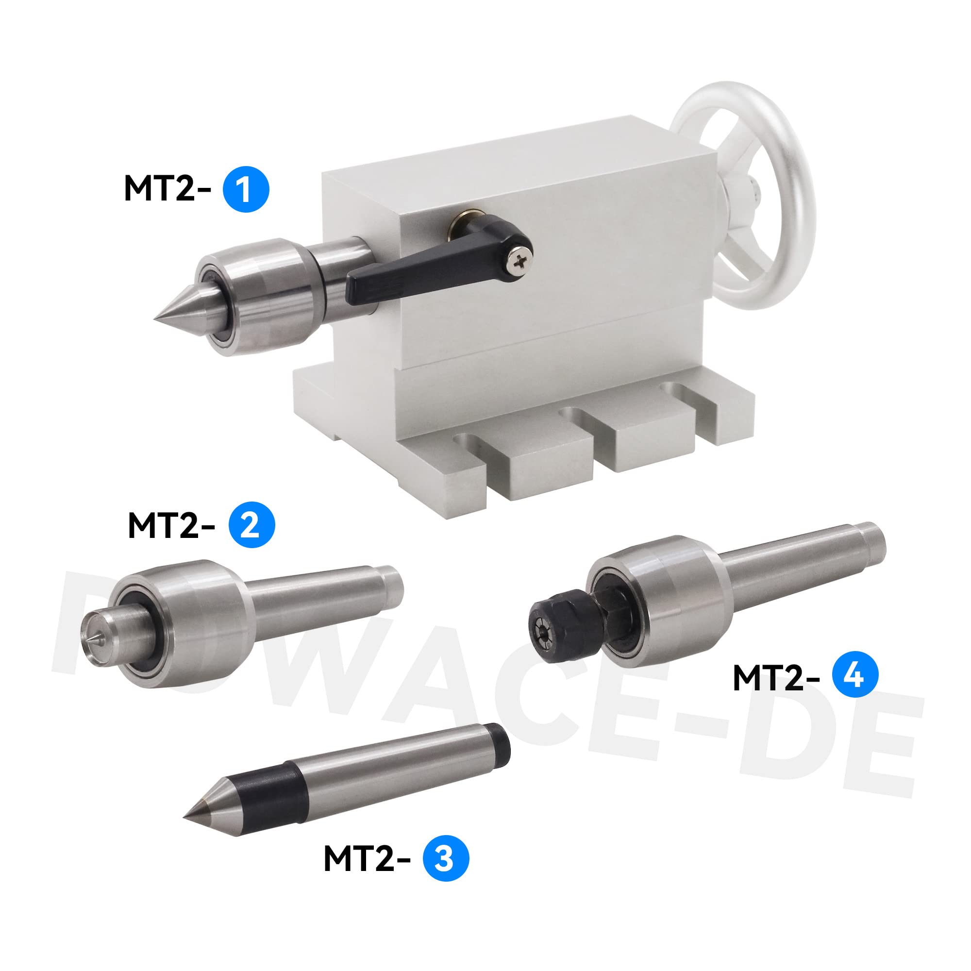 RATTMMOTOR 65 mm Tokarka Centrum Morse'a 2 Live Center ruchomy konik MT2 z 4 wymiennymi głowicami do frezarki do grawerowania CNC 4. Oś Frez rotacyjny CNC