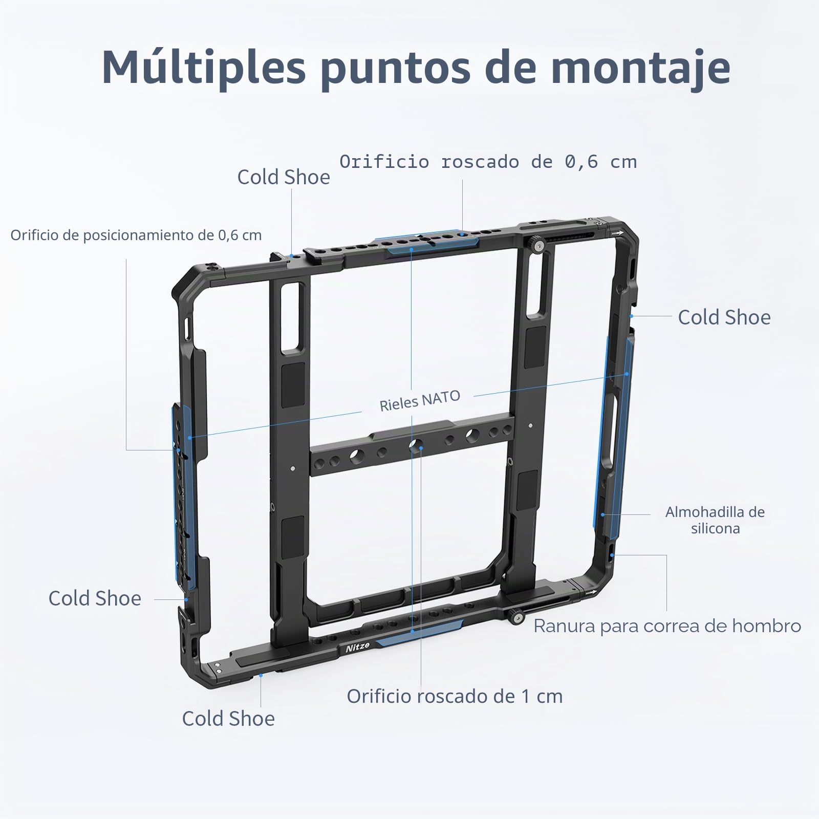 Nitze Tablet Jaula Cage para iPad Pro 13" M5/M4, iPad Air 13" M4/M3/M2, iPad Pro 12.9" 6/5/4/3 Generación y Otras Tabletas de 11.5" a 13" - T-TC02A