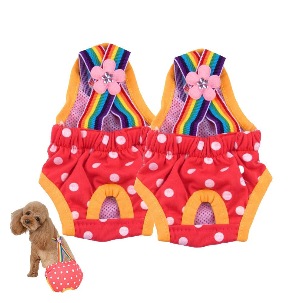 Hixingo Dog Nappies Dungarees, 2 Pieces Absorbent Pet Diapers Washable & Reusable Puppy Sanitary Wraps Panties Dog Incontinence for Small, Medium, Large Dog (L,Red)