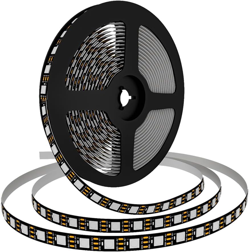 Yeexppz WS2812B RGB avec IC Led Strip 5M 60Pixels/m Couleur de rêve 300Pixels PCB noir LED Bande flexible adressable individuellement pour Chambre Cuisine Salon DC5V(5m 300leds Ip30, Black)
