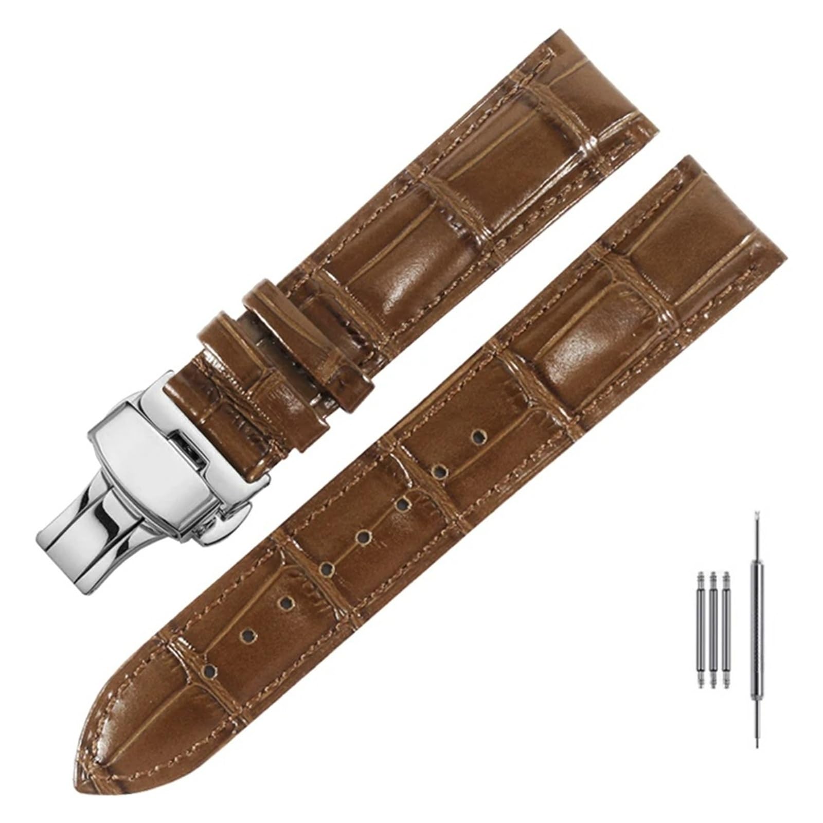 HuanJ Bracelet De Montre En Cuir Véritable Avec Interface Plate, 12, 13, 14, 15, 16, 17, 18, 19, 20, 21, 22, 23, 24 Mm, Boucle Papillon