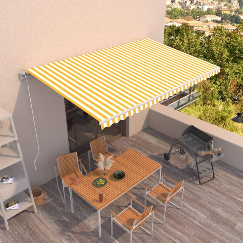Festnight Store Banne Motorisé 5x3 Store banne Electrique avec Télécommande Auvent Rétractable à Bras Repliable pour Balcons Terrasse et Jardin-Jaune et blanc-500 x 300 cm