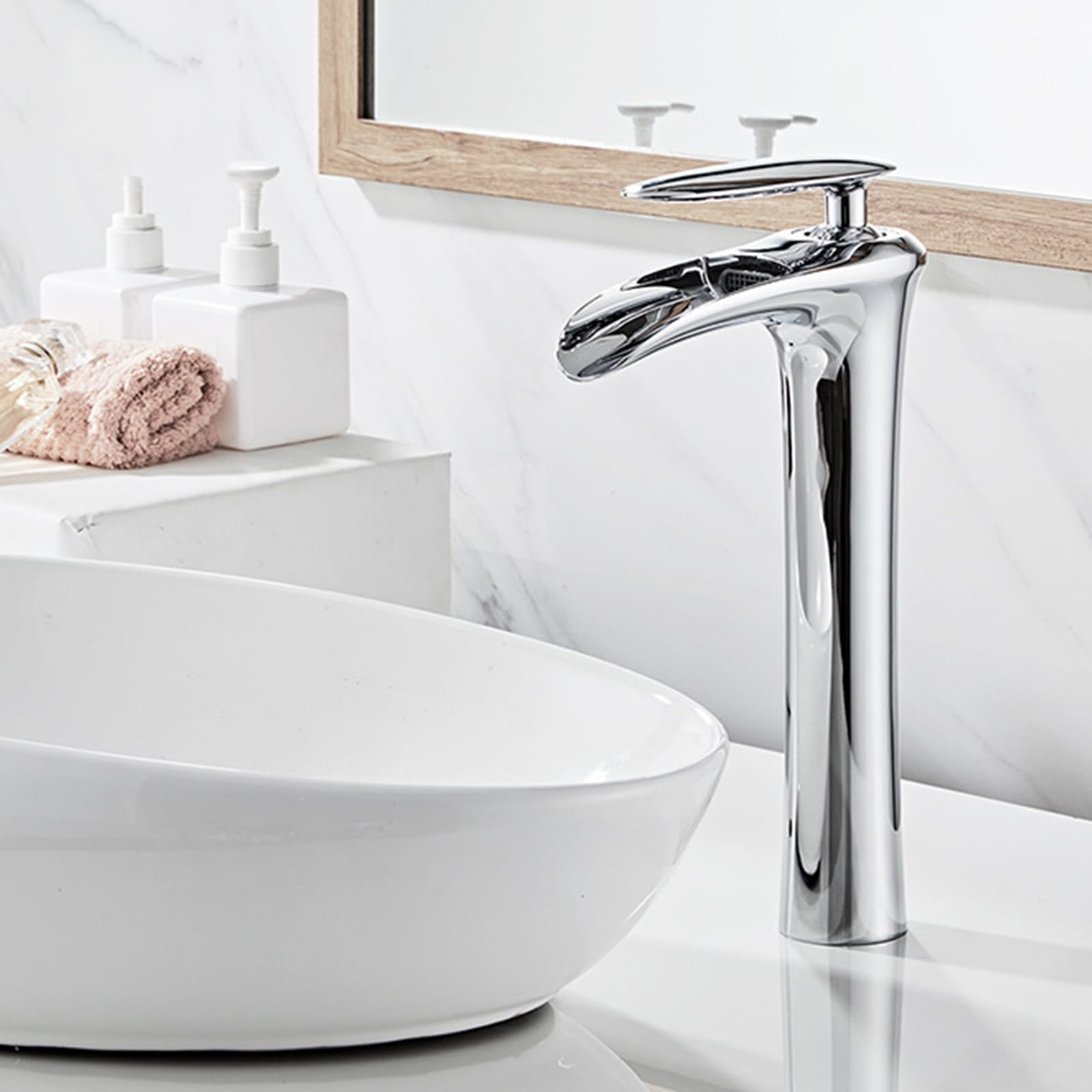 HCFYAUIS Tall Basin Taps Waterfall Single Lever Tall Taps for Countertop Basin G1/2 Waterfall Mixer,Chrome