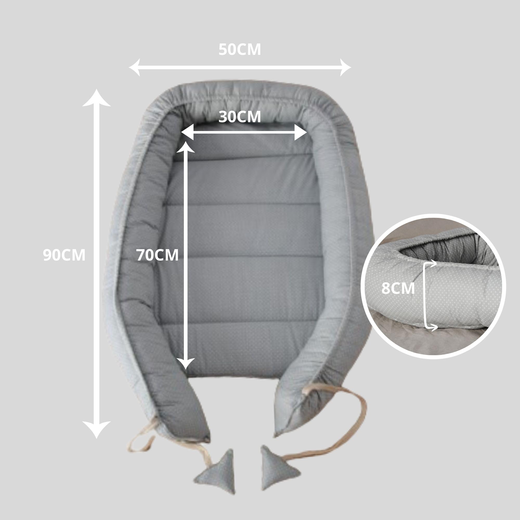 Nido Bebé 0-7 Meses 100% Algodón Certificado OEKO-TEX, Reductor de Cuna y Cuna de Viaje - Nido Bebé Acolchado y Mullido, Ideal para Colecho y con Lazo Ajustable 100% Made in Spain (Gris)