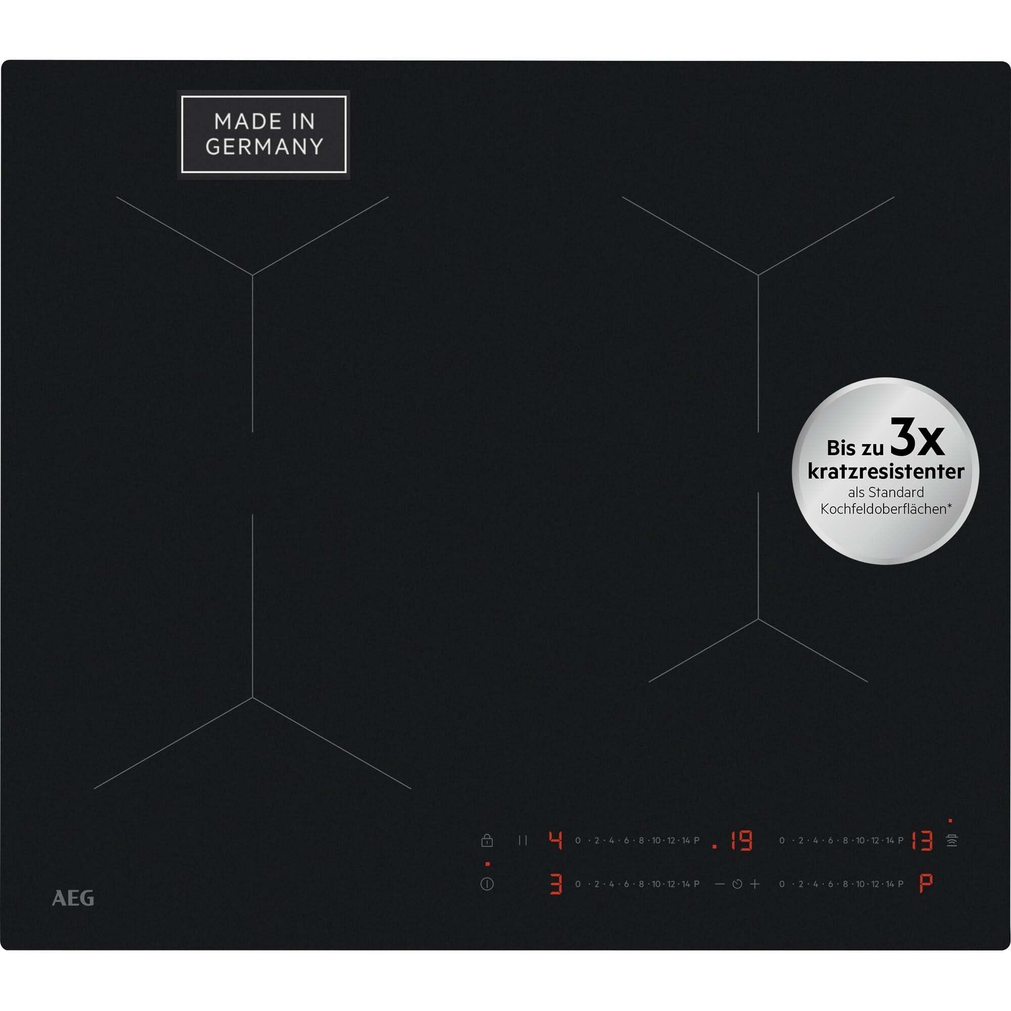 AEG Induktionskochfeld Autark 60 cm, Made in Germany, 4 Flex-Kochzonen mit Kratzresistenter SaphirMattSE-Oberfläche, Powerfunktion für schnelleres Kochen, Timer, Touch-Bedienung, Rahmenlos, TO64IA0AIT