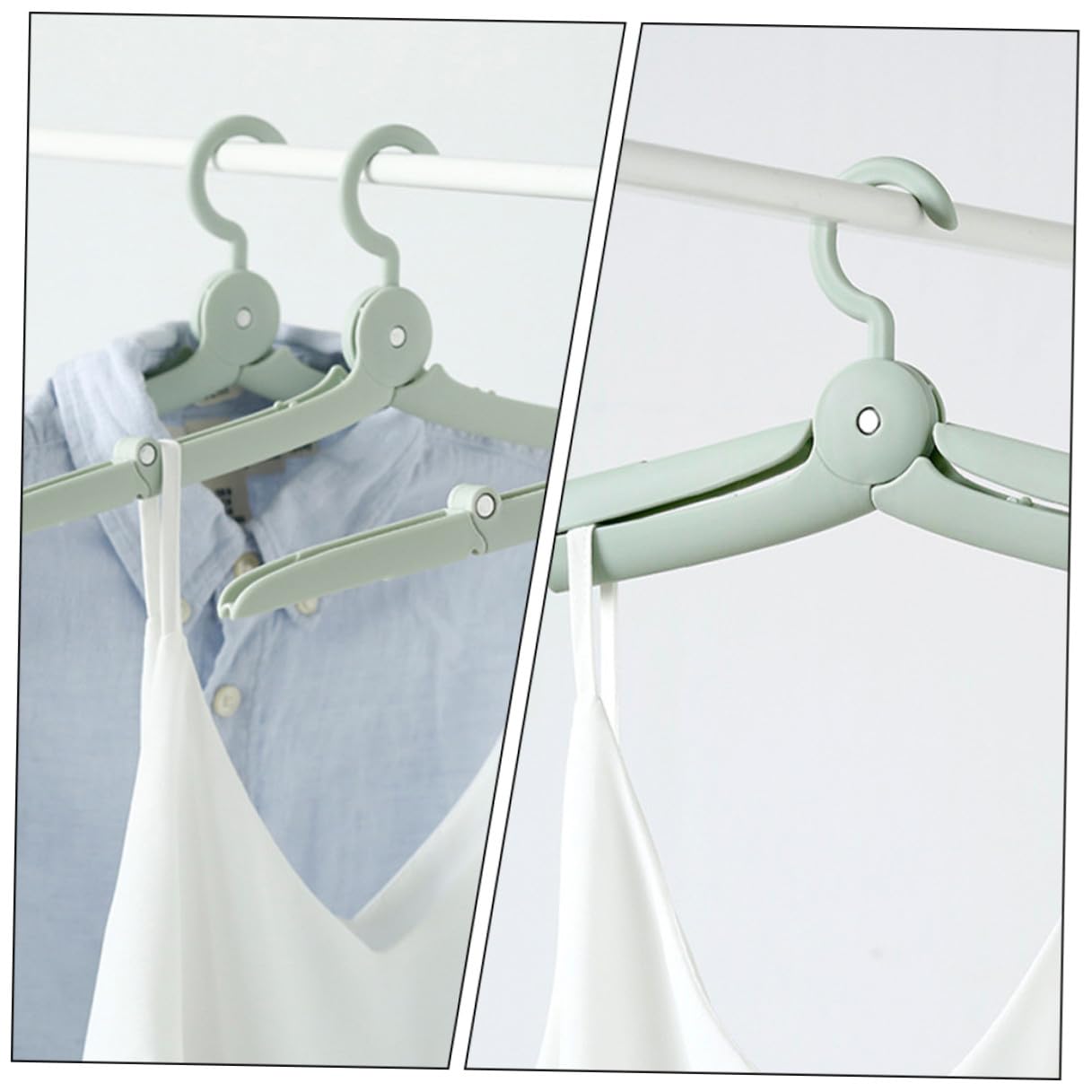 Toyvian 6 pezzi Grucce da Viaggio Pieghevoli in Leggero Verde Appendiabiti Portatile Compatto con Pinze per Casa Campeggio e Organizzazione Armadio
