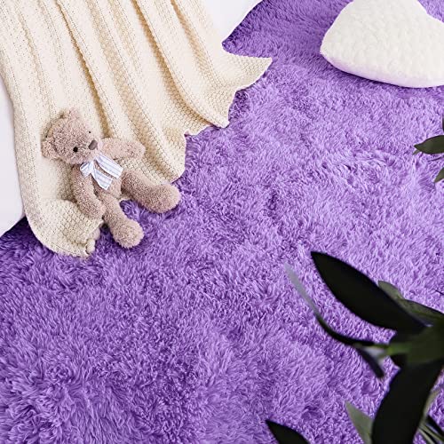Lochas Ultra Soft Indoor Modern Area Rugs Fluffy Living Room Carpets For Children Bedroom Home Decor Nursery Rug 4X5.3 Feet, Purple #TOP4