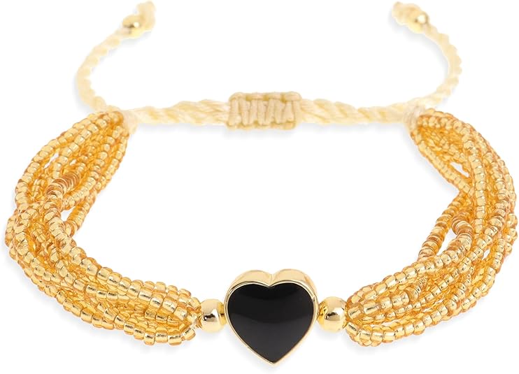 BXDA Gold Seed Beads Black Heart Layered Bracelets for