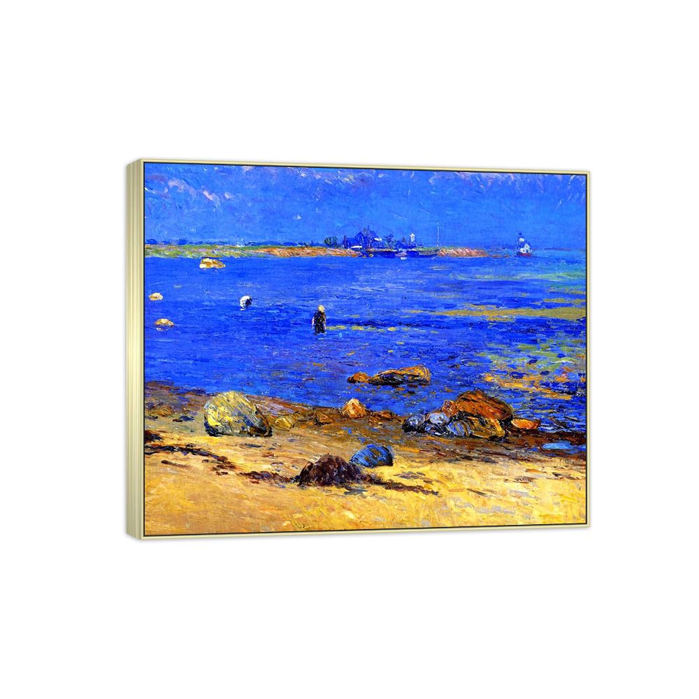 SDYSKKUG William Glackens Canvas Wall Art Prints for Living Room. Sea 85x70cm Silver Frame