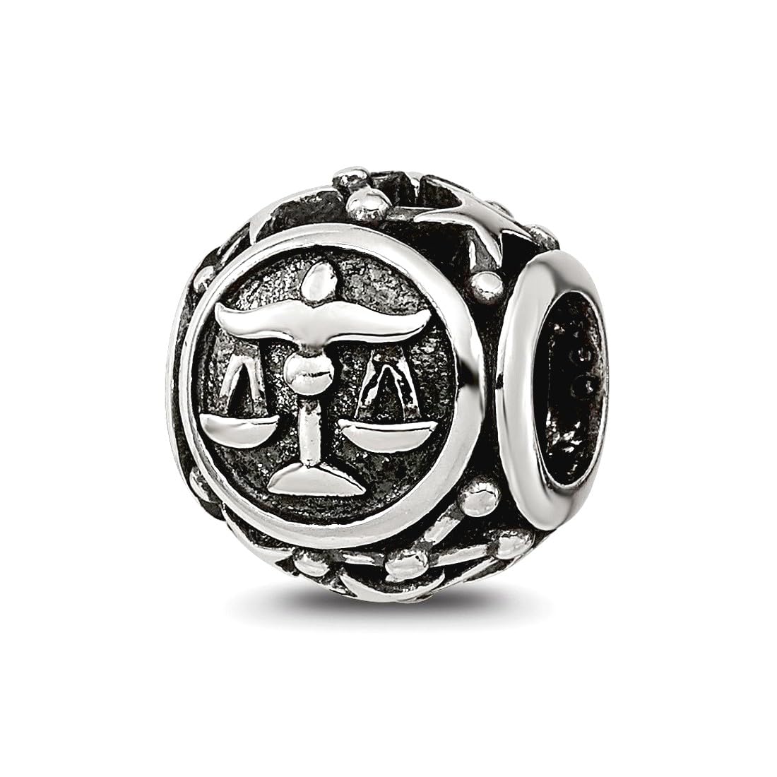 Perle en argent sterling 925 avec réflexions du zodiaque Balance mesurant 10,6 x 9,9 mm de large, bijou pour femme, One Size, Métal Argent Argent sterling, Pas de gemme