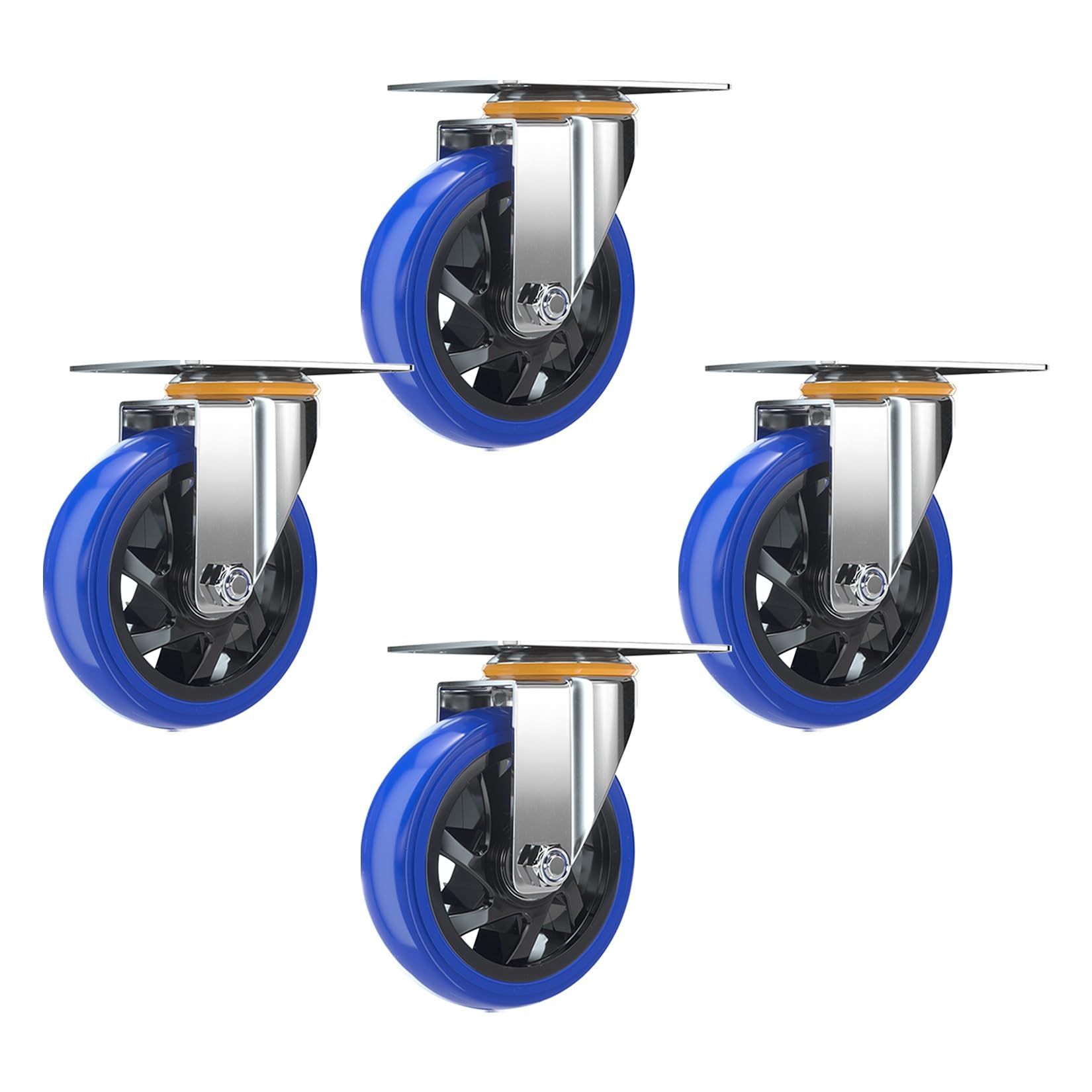 GYRAZXS Silent Rubber Castor Wheels Set of 4 Fixed 4in & 5in Heavy-Duty Double Ball Bearing Casters for Carts & DIY Workbenches - Smooth Mobility & Easy Replacement