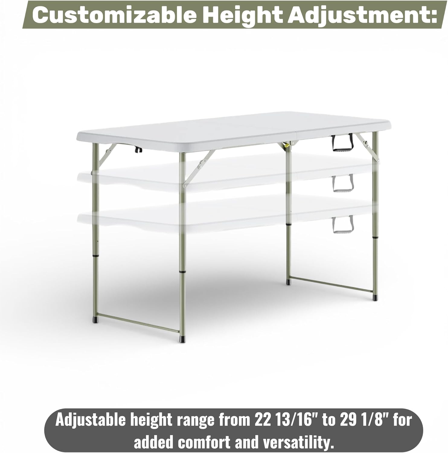 4ft Folding Table, 24" x 48" Adjustable Height Plastic Bi-Fold Utility Table, Granite White, Portable Table with Carry Handle for Indoor Outdoor Events, Home, Garage (Table with 4 Chairs)