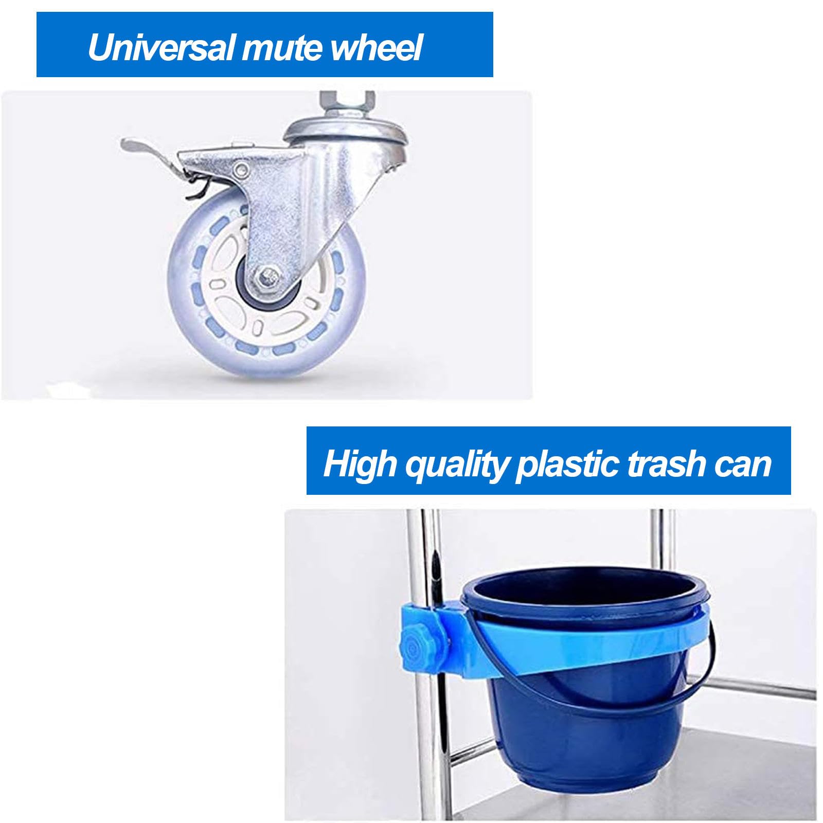 Carrito utilitario de laboratorio de acero inoxidable – Carrito de 2 estantes para spas, salones y clínicas – Carrito de servicio con movilidad suave