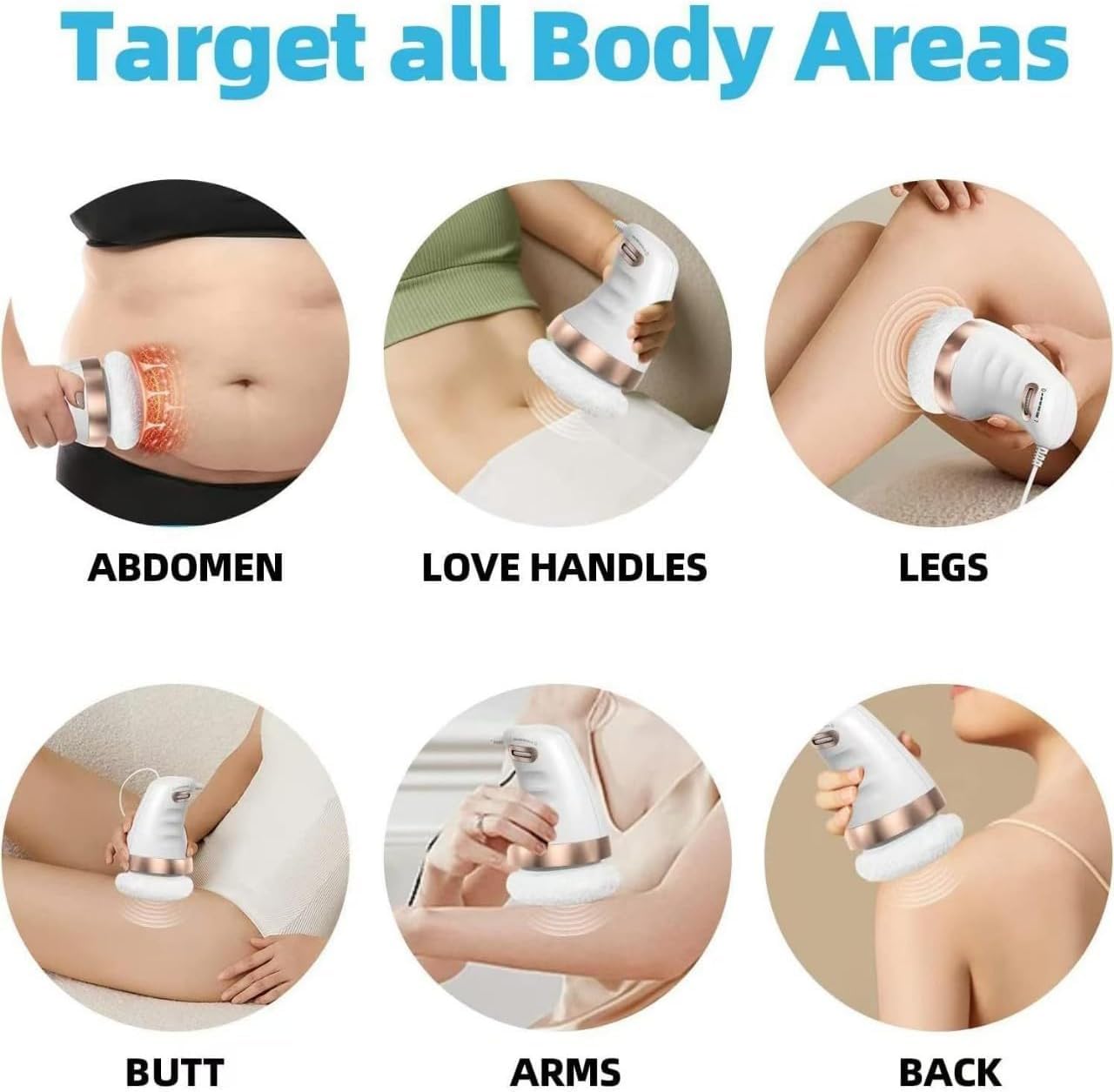 Massaggiatore Anticellulite Professionale, 3 Testine Intercambiabili e 3 Pad Lavabili Sollevamento,Ringiovanisce, Tonifica e Illumina la Pelle per Pancia, Glutei, Gambe