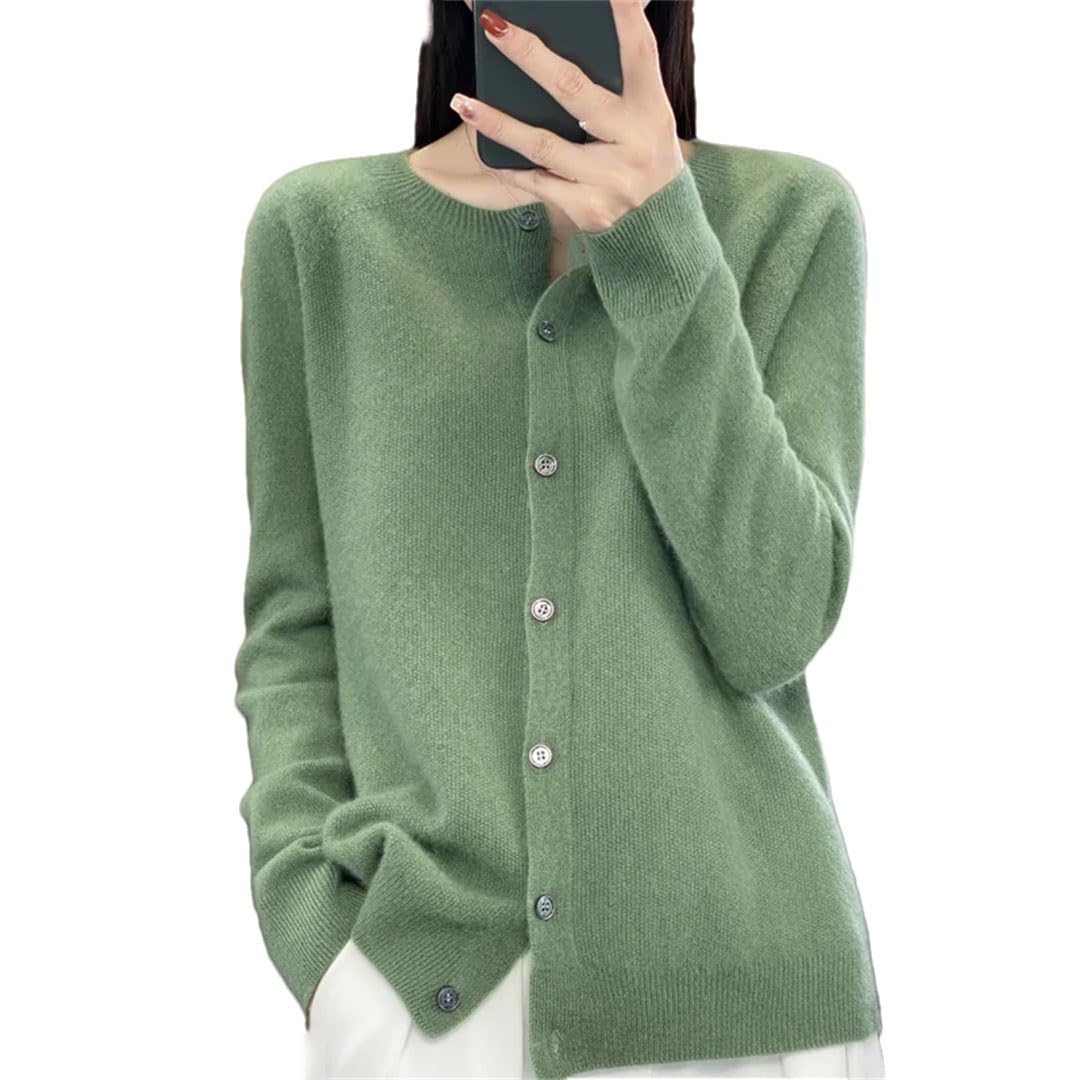 Giacca Cardigan in Maglia di Lana da Donna con Scollo Tondo E Top in Maglia
