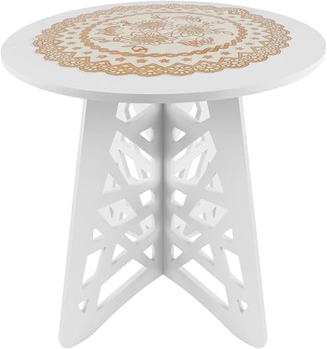 RêveLife Mesa auxiliar redonda mesa auxiliar ligera mesa de centro blanca mesita de noche pequeña decoración del hogar mesita de noche vintage para