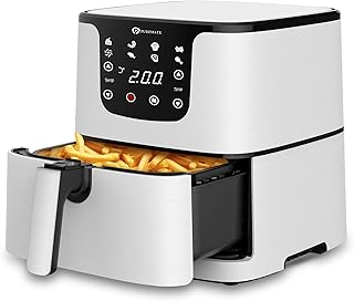 PureMate Air Fryer with Digital Display & Recipes Book, XXL 5.5L Healthy Oil Free 1700W Air Fryer with 7 Preset, LED One Touch Screen, Timer & Adjustable Temperature Control for Low Fat Cooking