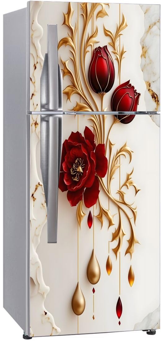 Double Door Fridge Sticker - Floral & Abstract Designs -7