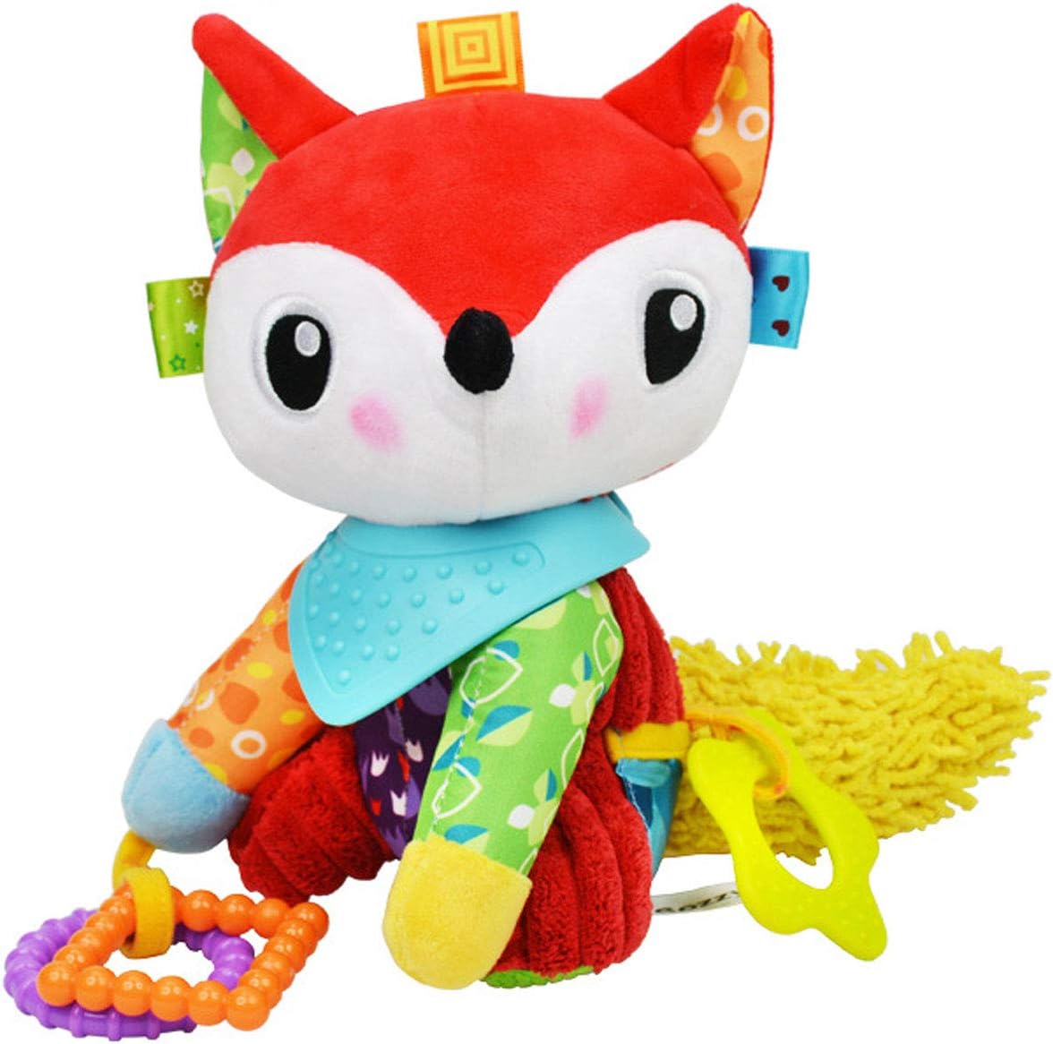 OASMU Baby Toys, Pram Toys, Colorful Fox Infant Stroller Toys Washable Squeaker Car Toys, Kids Hanging Toy For Crib With Teethers