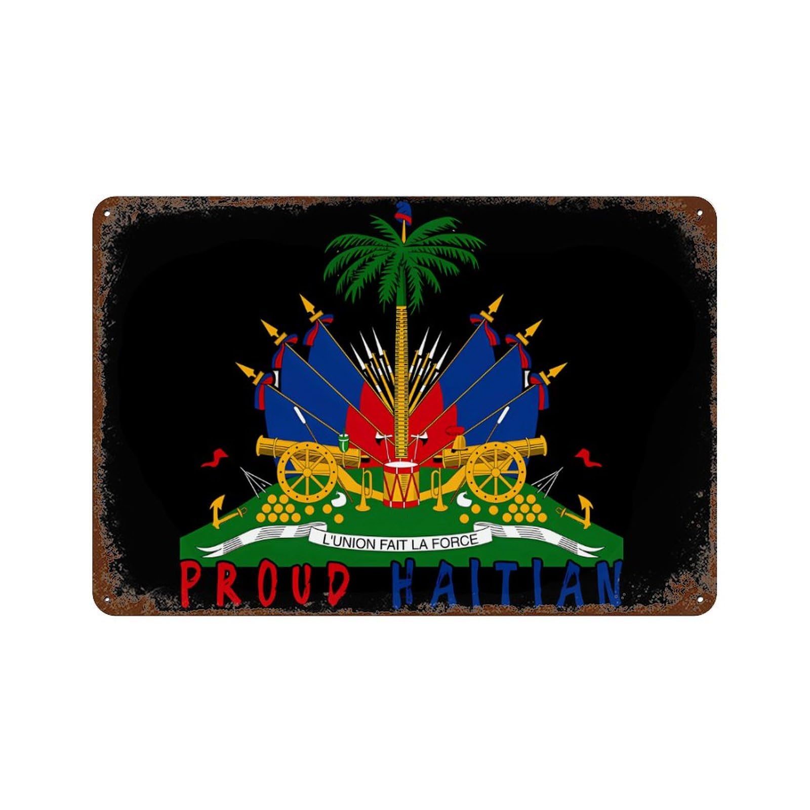 KWQDOZF Haitian Haiti Flag Theme Metal Tin Sign,Vintage Iron Hanging Plate Horizontal with Rust Poster Wall Decor 8x12inch