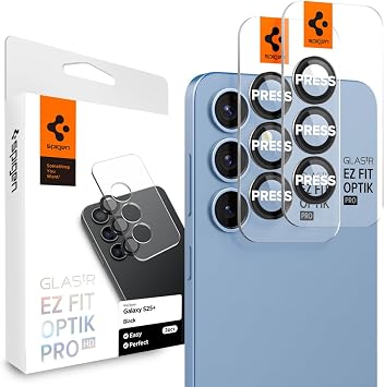 Spigen Galaxy S25 Plus ile Uyumlu Kamera Lens Koruyucu Cam Kolay Kurulum Glas.tR EZ Fit Optik Pro 2 Adet Black - AGL09088