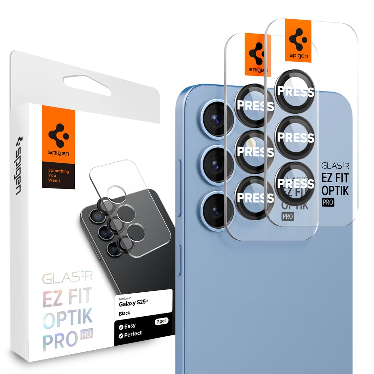 Spigen Galaxy S25 Plus ile Uyumlu Kolay Kurulum Kamera Lens Camı Koruyucu GLAS.tR EZ Fit Optik Pro (2 Adet) Siyah - AGL09088 (Spigen TR Garantili)