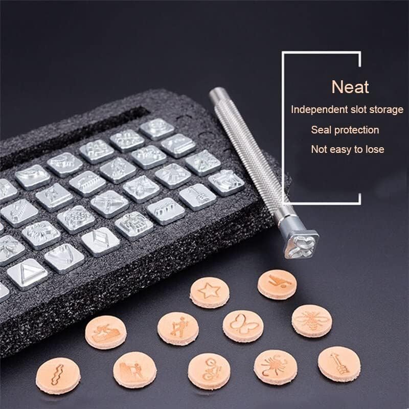 32pcs Metal Indian Style Leather Carving Stamper for Leather Craft DIY Tanned Leather Craft Tools Printing Punch Stamps Set - (Color: Hammer)