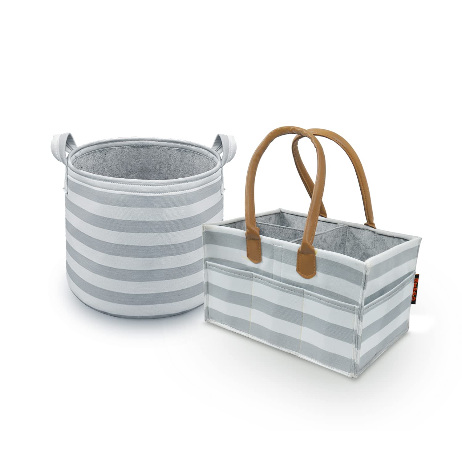 HIPPO 2IN1 Designer Clothing Polyester Diaper Caddy & Toy Bin Smart Combo for Newborn Babies Unbreakable Toy Bins Foldable Diaper Bag Large Capacity (Grey-Stripes, 1)