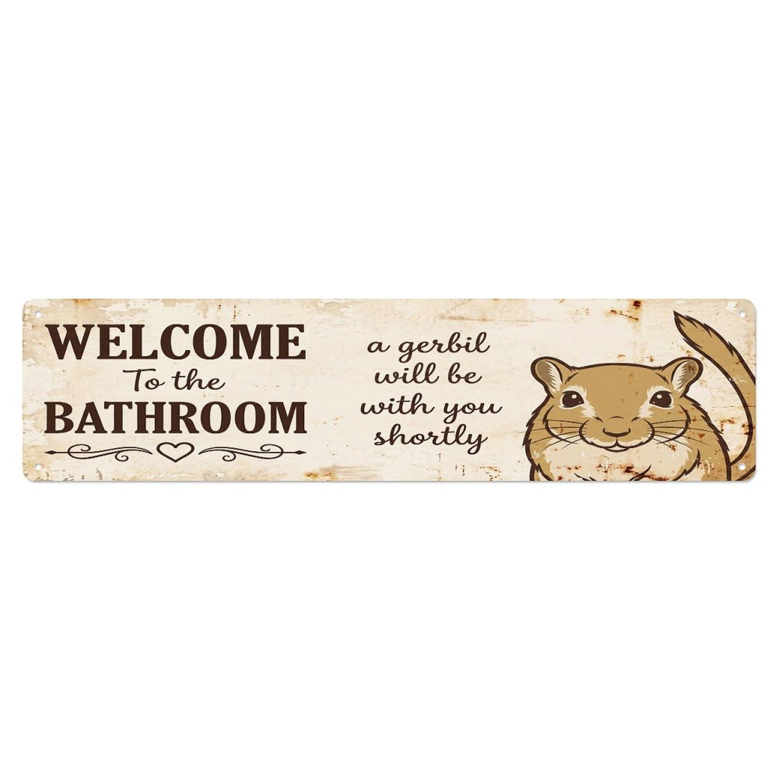 Vintage WELCOME To The BATHROOM Gerbil Metal Tin Sign