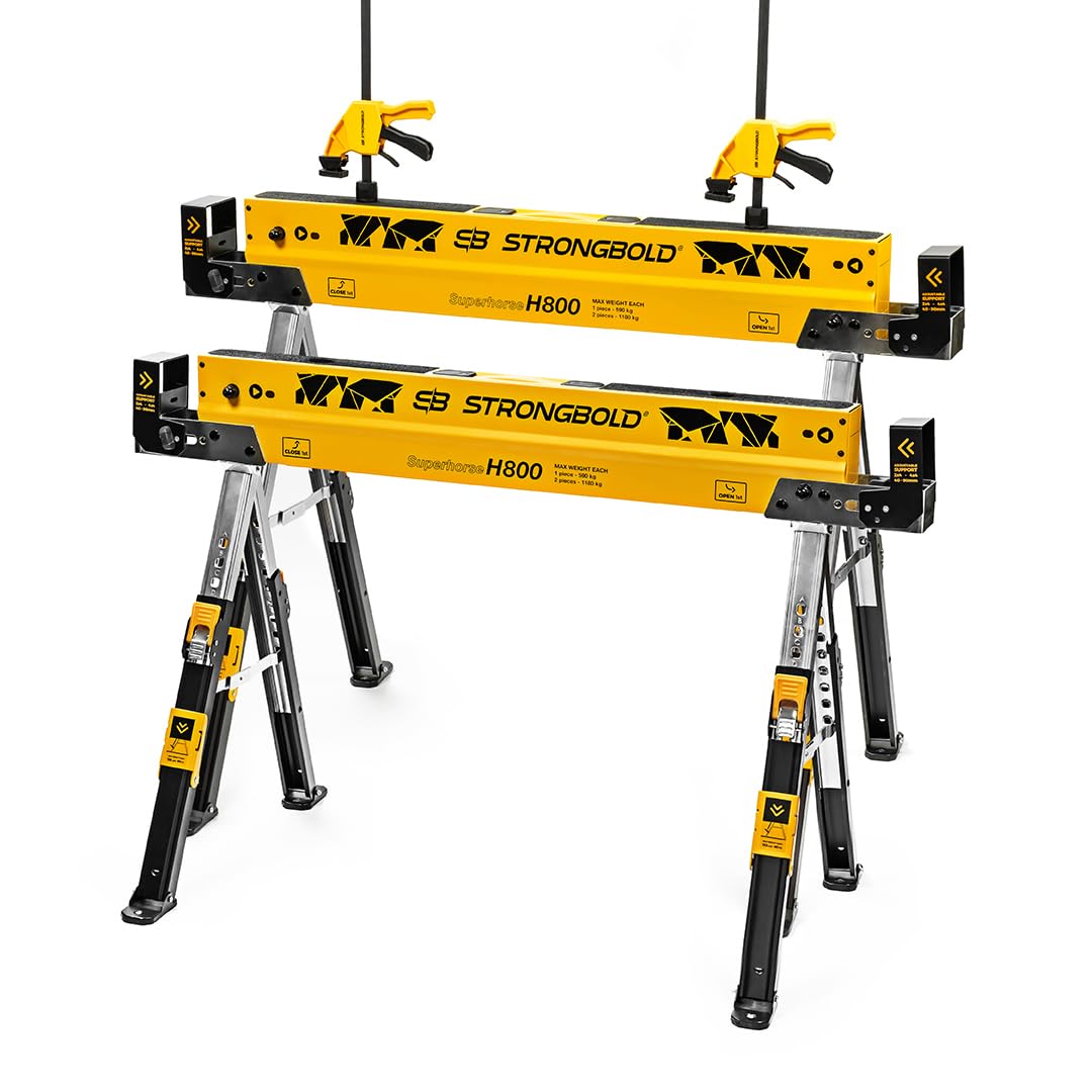 Arbeitsbock 2er-Set Superhorse H800, Klappbare höhenverstellbare Schwerlast Arbeitsböcke mit 1.180 kg Tragkraft im Paar, multifunktional, kompaktes Design mit Werkbankfunktion