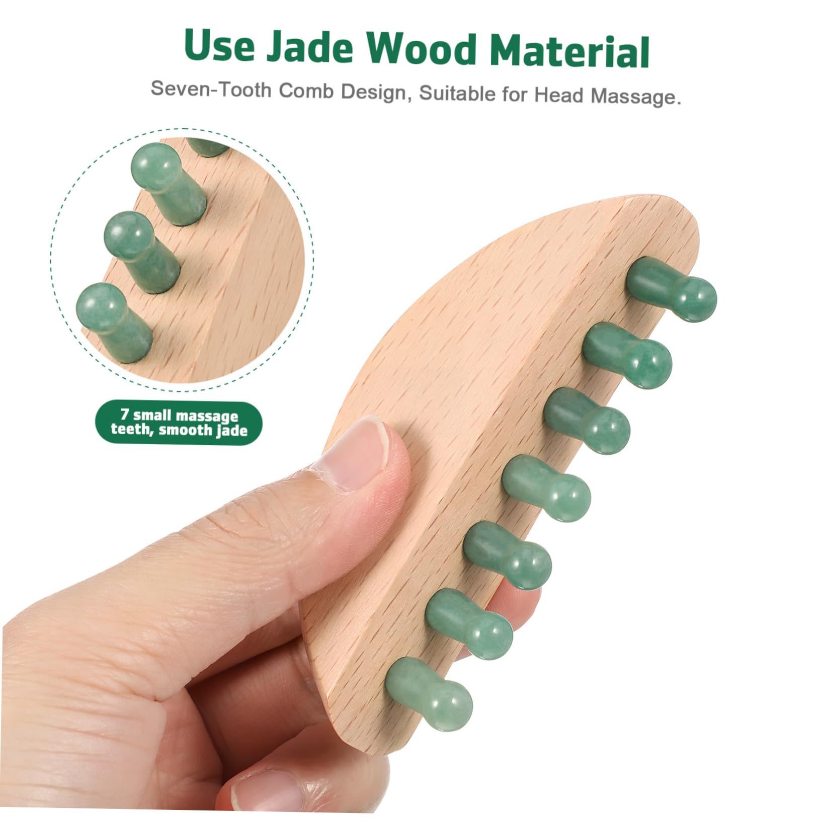 5stücke Kopfhautmassagekamm Jade Zähne Ergonomischer Holzgriff Sanfte Kopfhautmassage Tragbares Massagewerkzeug Für Entspannung Und Durchblutungsförderung