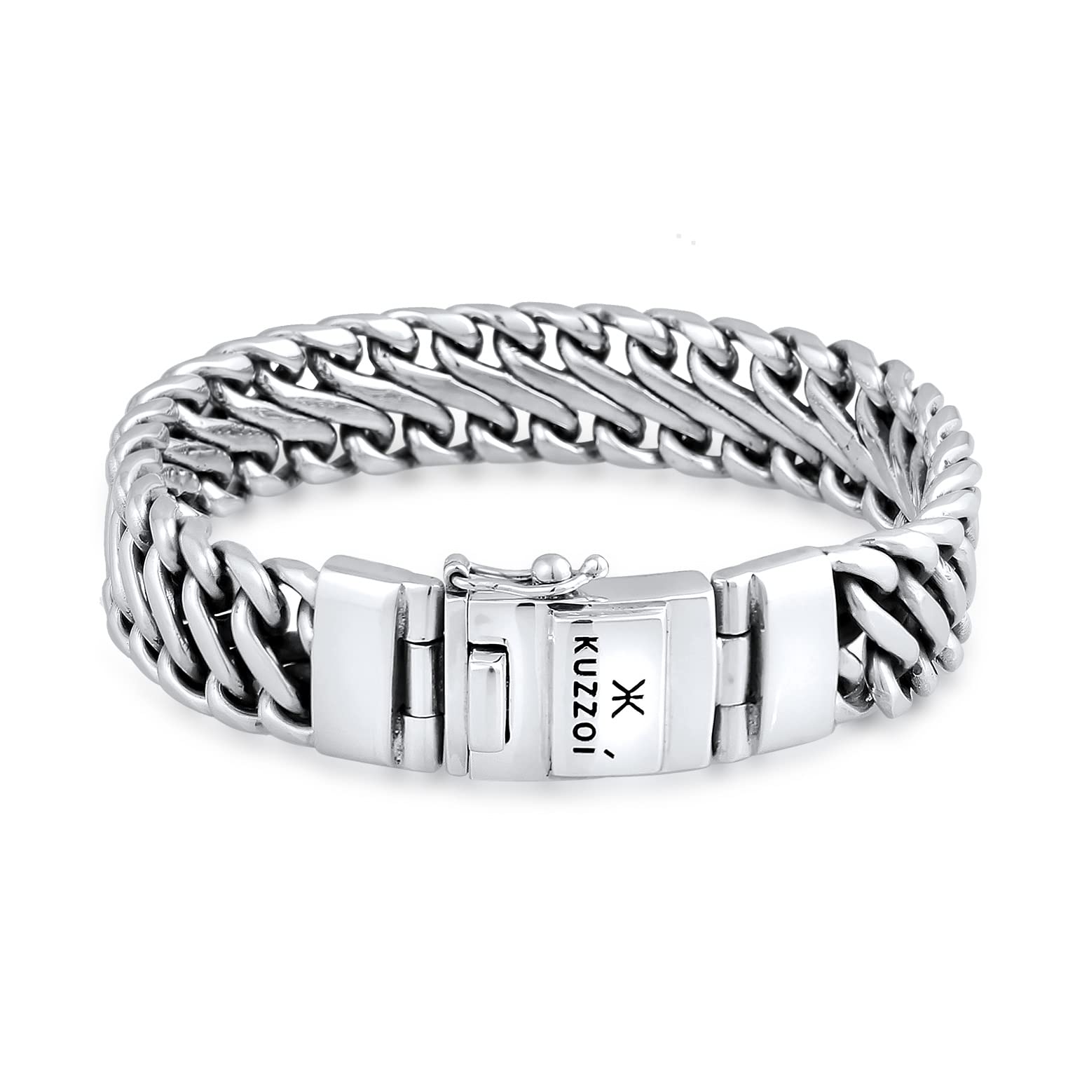 Kuzzoi Bracciale da uomo in argento massiccio, con chiusura a scatola, 15 mm di larghezza, 60 g, 0210340120, 19 cm, con motivo Buddha, realizzato a