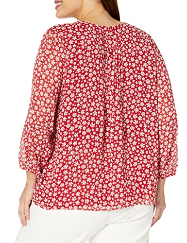 Tommy Hilfiger Damen Plus Langarm Bluse mit Bindedetail, Chili Multi, 2X – Ansicht 2