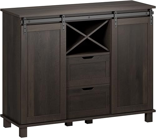 Miniatura 8 de HOSTACK Armario de buffet de granja gabinete de barra de café con 2 cajones y estantes ajustables gabinete de almacenamiento de puerta corrediza de