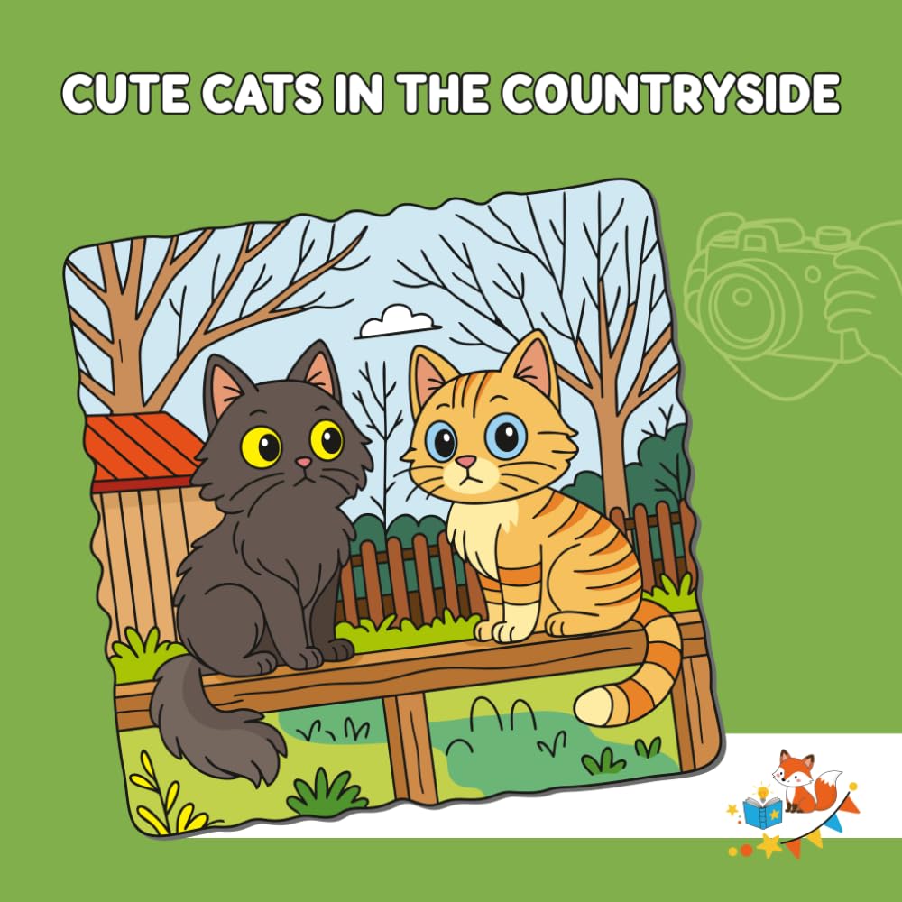CUTE CATS IN THE COUNTRYSIDE: Relaxing COLORING BOOK for Kids Ages 5-9 – Featuring Adorable Cats in Cozy Country House and Garden Scenes (Foxy Brain Games: Coloring Books)