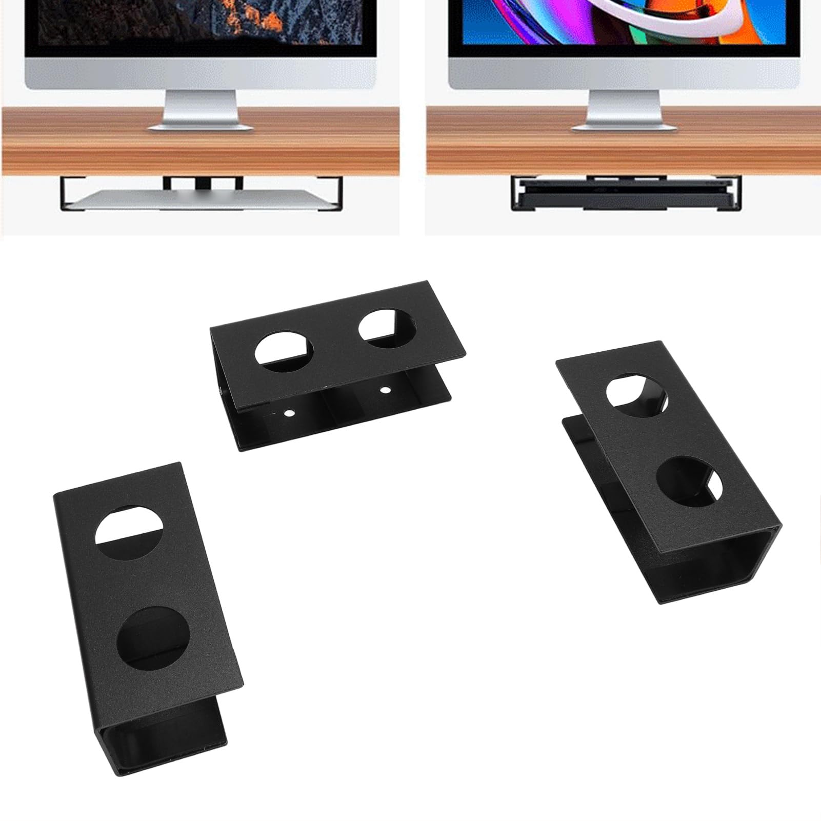 Under Desk Laptop Mount, Enhancing Stability Metal Under Desk Shelf Device Holder with Screws for Laptop TV Box (Black) (Black)