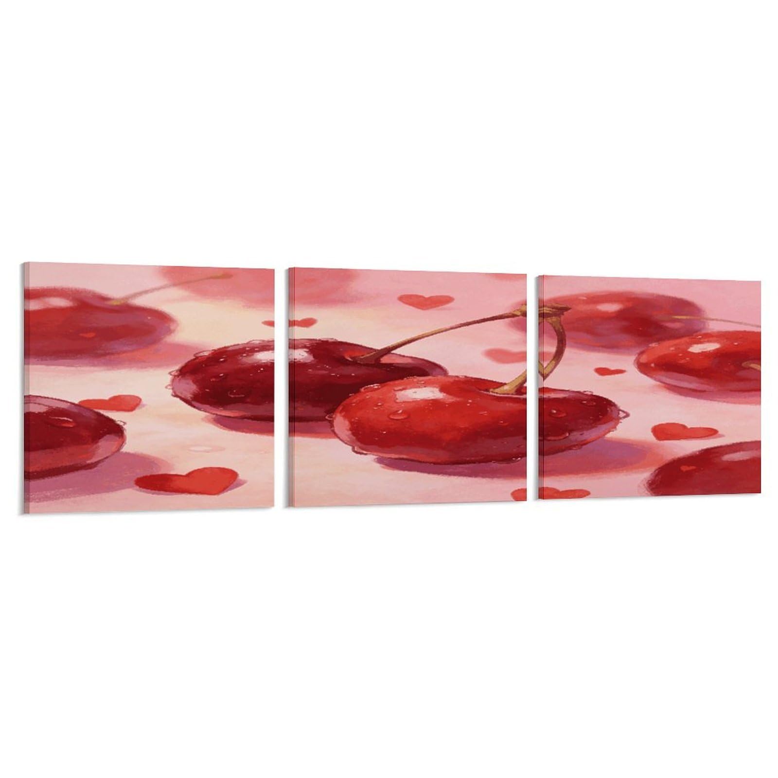 Khauerbc Style Set Of 3 Cherries And Hearts Wall Art，Paintings Artwork For Living Room, Hallway, Bedroom, Office Wall Decor For Living Room, Hallway, Bedroom, Office Paintings Artwork 8X8 Inch