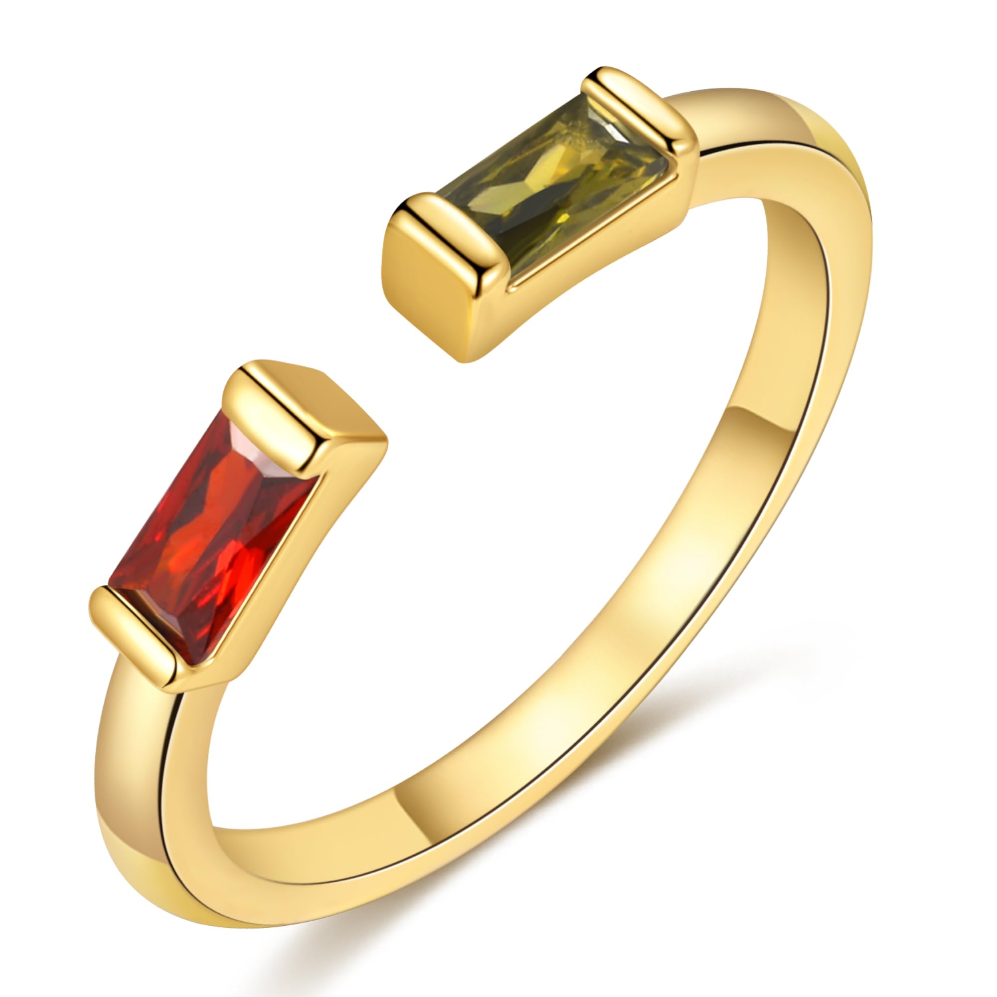 TOBENY Gold Birthstone Rings for Women 14K Gold Plated Adjustable Rings Non Tarnish Gold Stackable Rings Dainty Emerald Green Cubic Zirconia Ring for