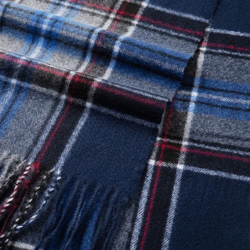 CALVIN & OLIVIA Ultra-Soft Winter Cashmere Feel Scarf Plaid Multi-Color Warm Long Unisex Winter Scarves Perfect Holiday Gift for Women Men Navy Blue Grey Tartan4